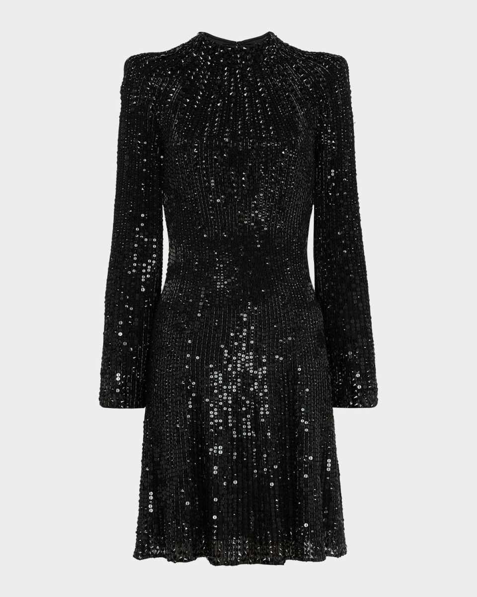 Crystal Crunch Long-Sleeve Mini Dress